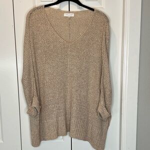 Lana Roux oversized light weight v-neck tan sweater size small/medium